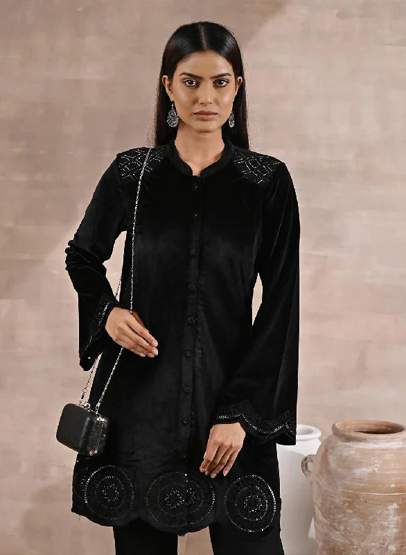 Black Velvet Tunic with Cut Work & Hand Embroidery