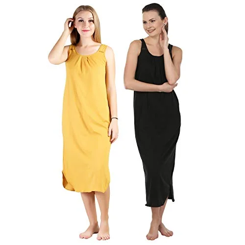 BLAZON Women's Cotton Hosiery Solid Maxi Nighty Slip (Pack of 2) Available Sizes: S, M, L, XL, 2XL, 3XL, 4XL, 5XL - Whiskey, Black