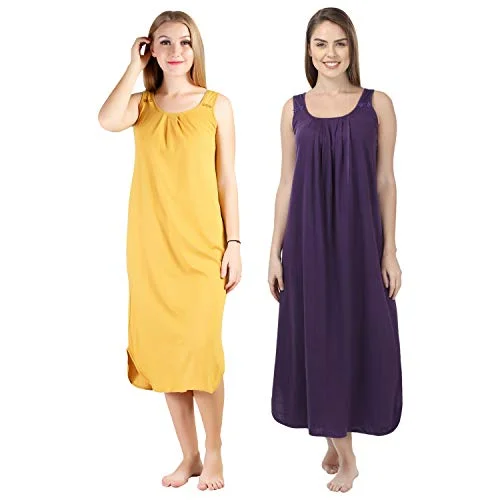 BLAZON Women's Cotton Hosiery Solid Maxi Nighty Slip (Pack of 2) Available Sizes: S, M, L, XL, 2XL, 3XL, 4XL, 5XL - Whiskey, Blueviolet