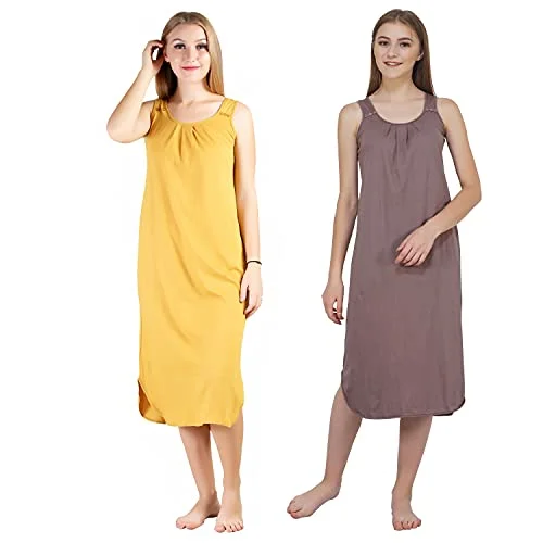 BLAZON Women's Cotton Hosiery Solid Maxi Nighty Slip (Pack of 2) Available Sizes: S, M, L, XL, 2XL, 3XL, 4XL, 5XL - Whiskey, Brownish Grey