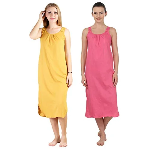 BLAZON Women's Cotton Hosiery Solid Maxi Nighty Slip (Pack of 2) Available Sizes: S, M, L, XL, 2XL, 3XL, 4XL, 5XL - Whiskey, Dark Pink