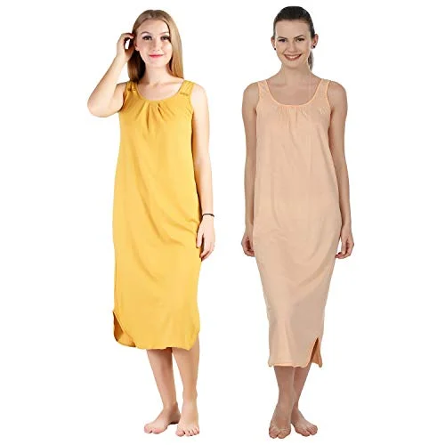 BLAZON Women's Cotton Hosiery Solid Maxi Nighty Slip (Pack of 2) Available Sizes: S, M, L, XL, 2XL, 3XL, 4XL, 5XL - Whiskey, Peach