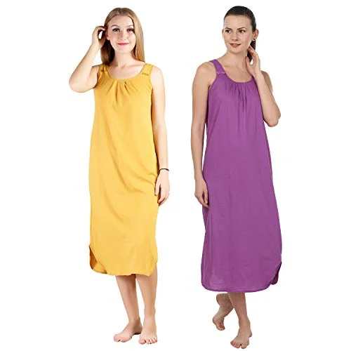 BLAZON Women's Cotton Hosiery Solid Maxi Nighty Slip (Pack of 2) Available Sizes: S, M, L, XL, 2XL, 3XL, 4XL, 5XL - Whiskey, Purple