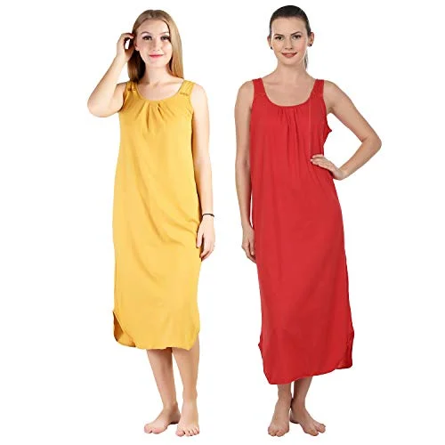 BLAZON Women's Cotton Hosiery Solid Maxi Nighty Slip (Pack of 2) Available Sizes: S, M, L, XL, 2XL, 3XL, 4XL, 5XL - Whiskey, Red