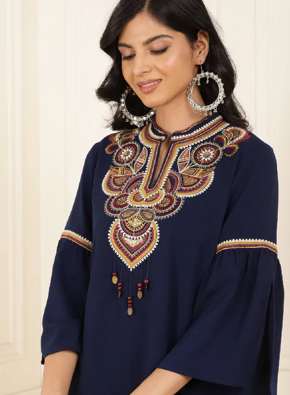 Blue Embroidered Georgette Tunic for Women