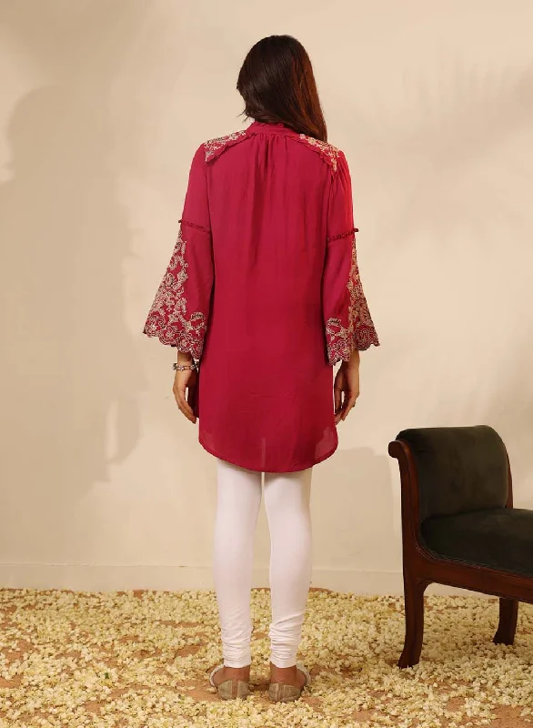 Fuchsia Embroidered Tunic with Button Detailing