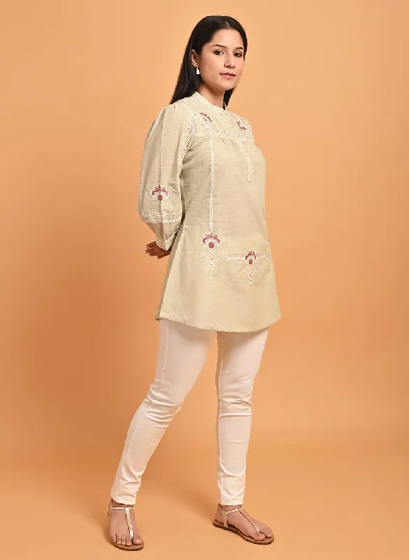 Green Embroidered Slub Tunic