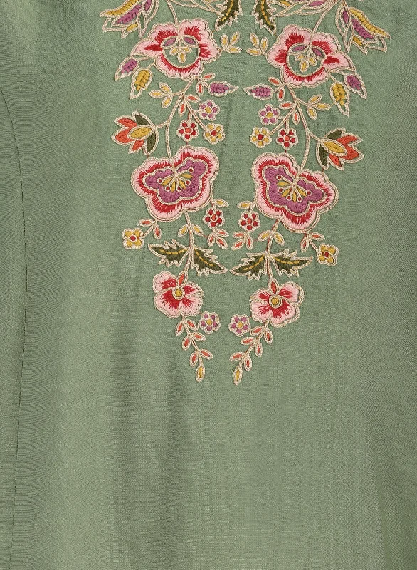 Green Floral Tunic with Shoulder Gathers