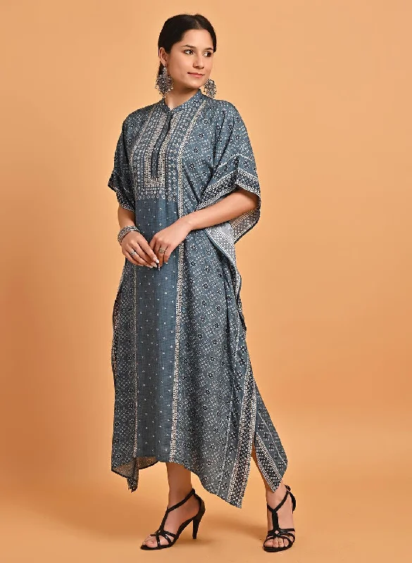 Green Printed Straight Kaftan