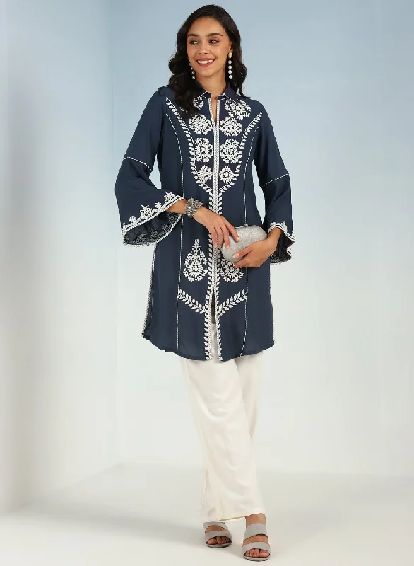 Grey kurti with Dori work and Bell Sleeves