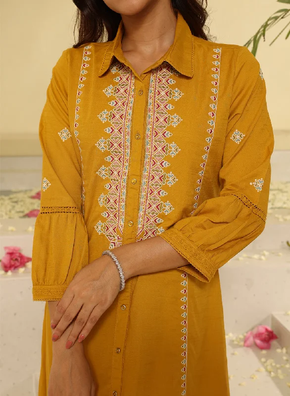 Honey Yellow Embroidered Ethnic Dress