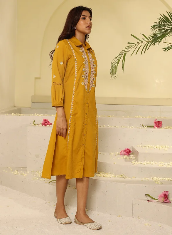 Honey Yellow Embroidered Ethnic Dress