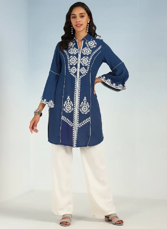 Indigo kurti with Dori work and Bell Sleeves