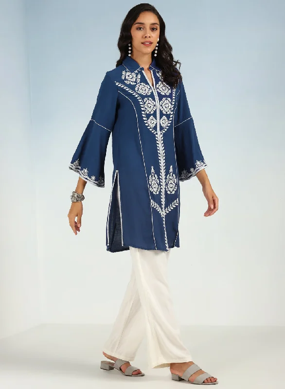 Indigo kurti with Dori work and Bell Sleeves