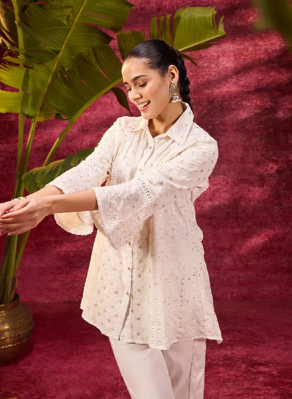 Jhalak Ivory Embroidered Georgette Shirt for Women