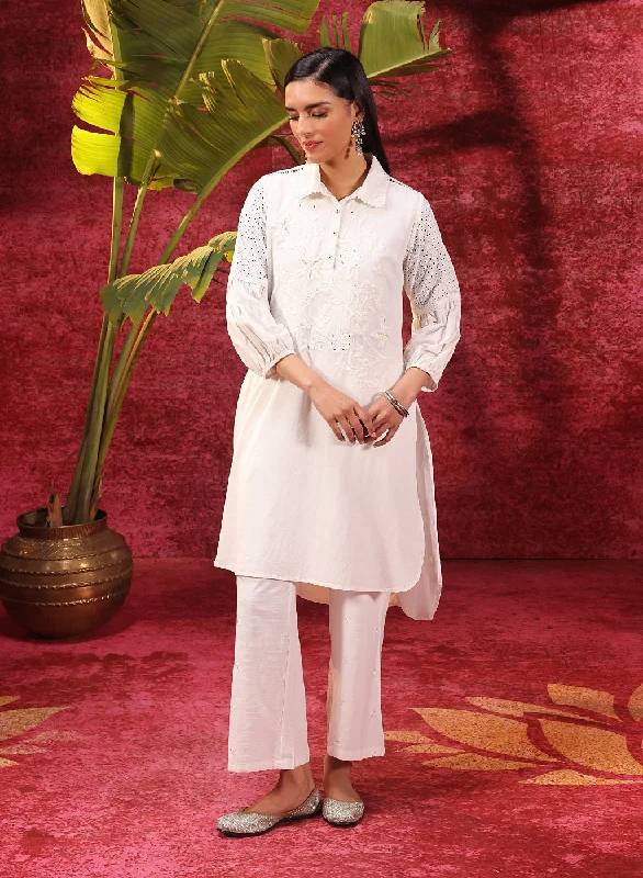 Kyla Basil Ivory Embroidered Cotton Linen Tunic for Women