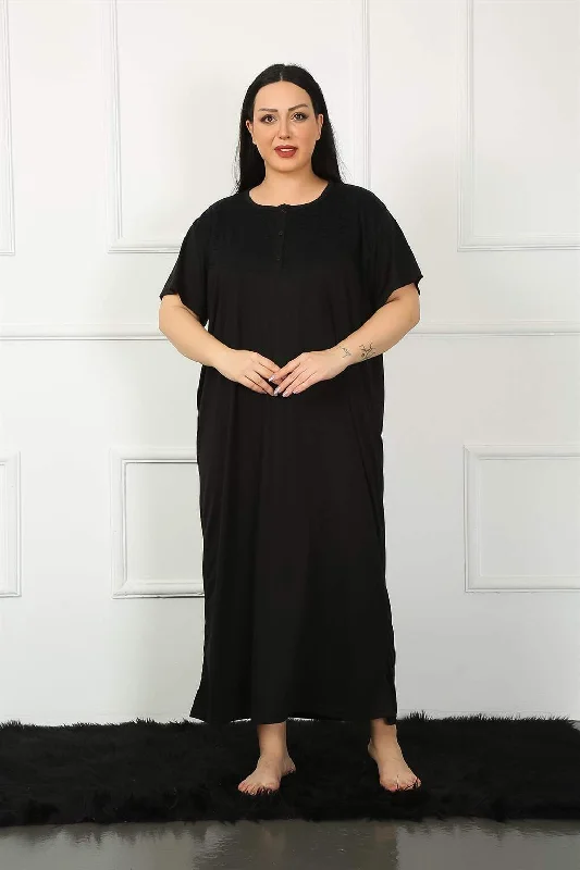 Lace Short Sleeve Black Mother Nightgown 1348