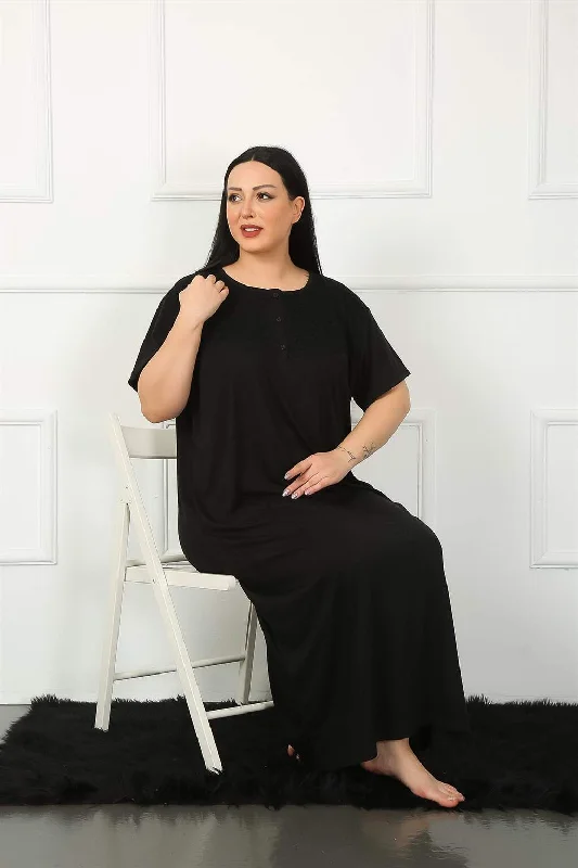 Lace Short Sleeve Black Mother Nightgown 1348