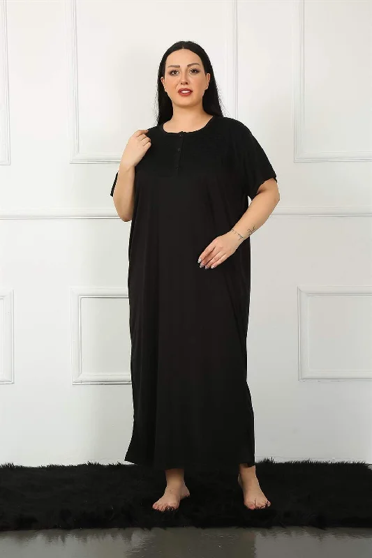 Lace Short Sleeve Black Mother Nightgown 1348