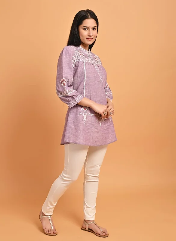 Lavender Embroidered Slub Tunic