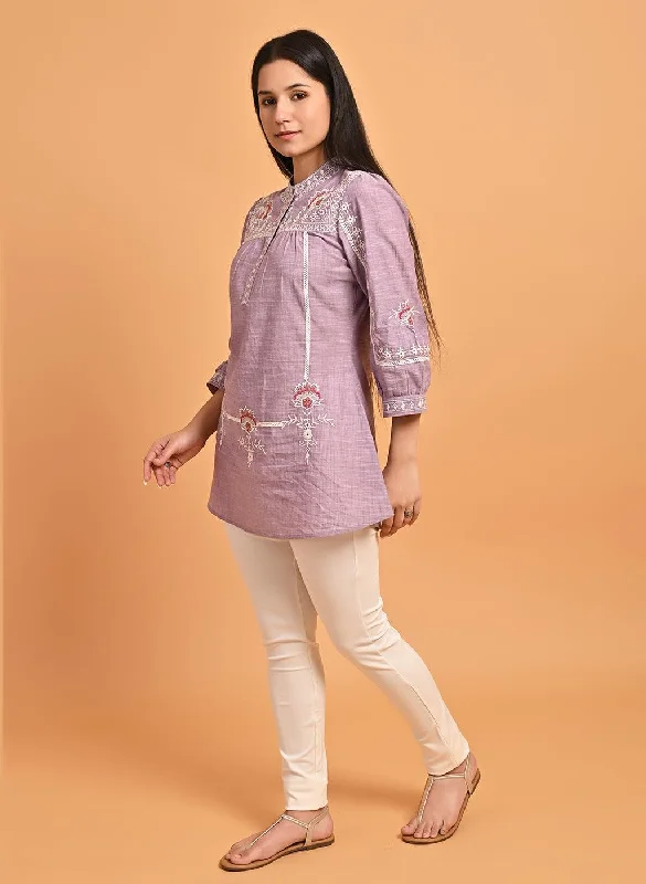 Lavender Embroidered Slub Tunic