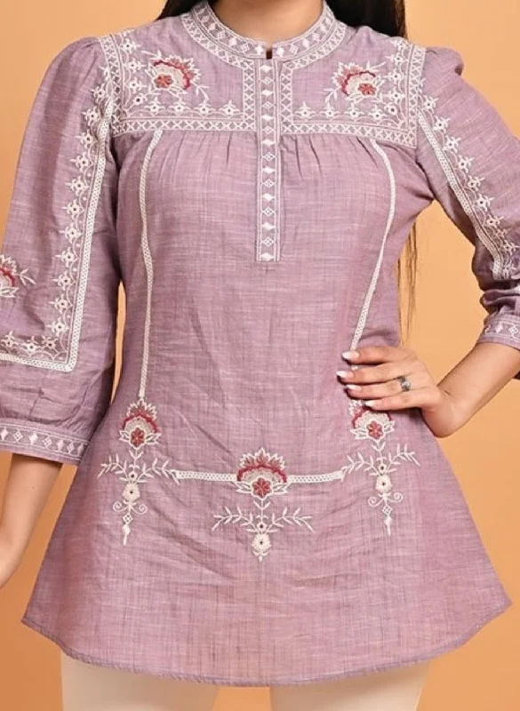 Lavender Embroidered Slub Tunic