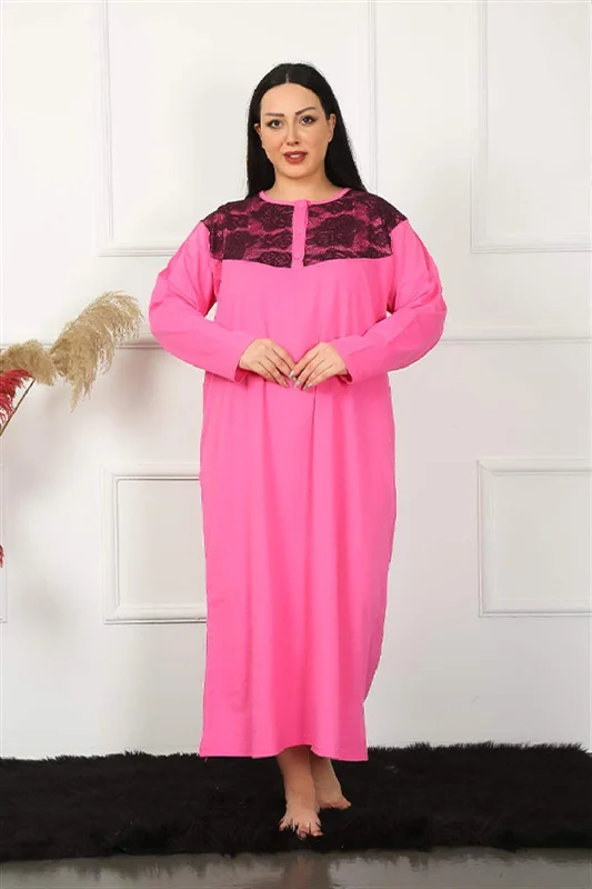 Long Sleeve Lace Fuchsia Mother Nightgown 1355