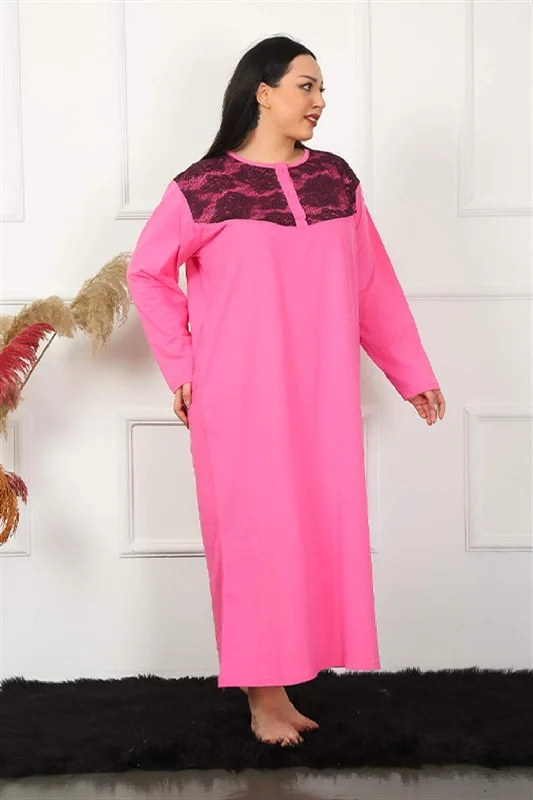 Long Sleeve Lace Fuchsia Mother Nightgown 1355