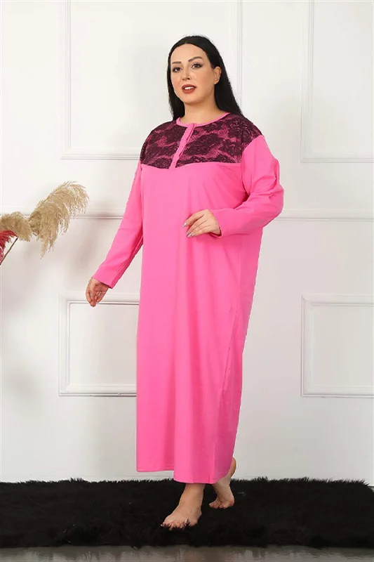 Long Sleeve Lace Fuchsia Mother Nightgown 1355