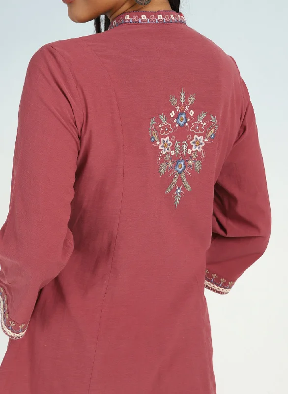 Maroon Boho Straight Tunic with Dense Embroidery