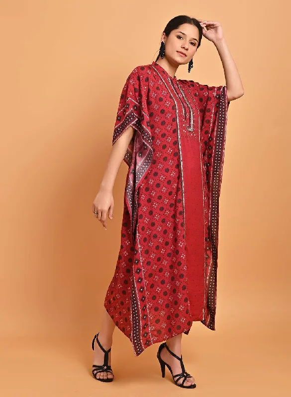 Maroon Printed Straight Kaftan