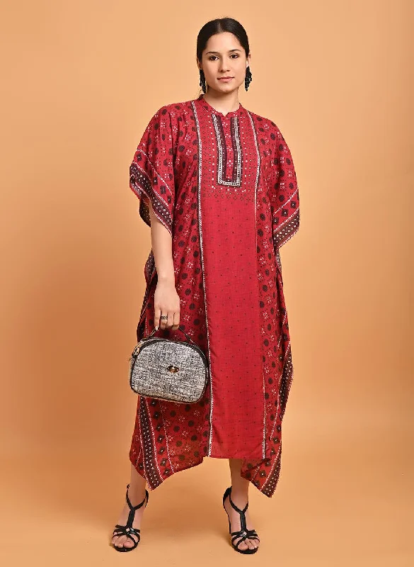 Maroon Printed Straight Kaftan