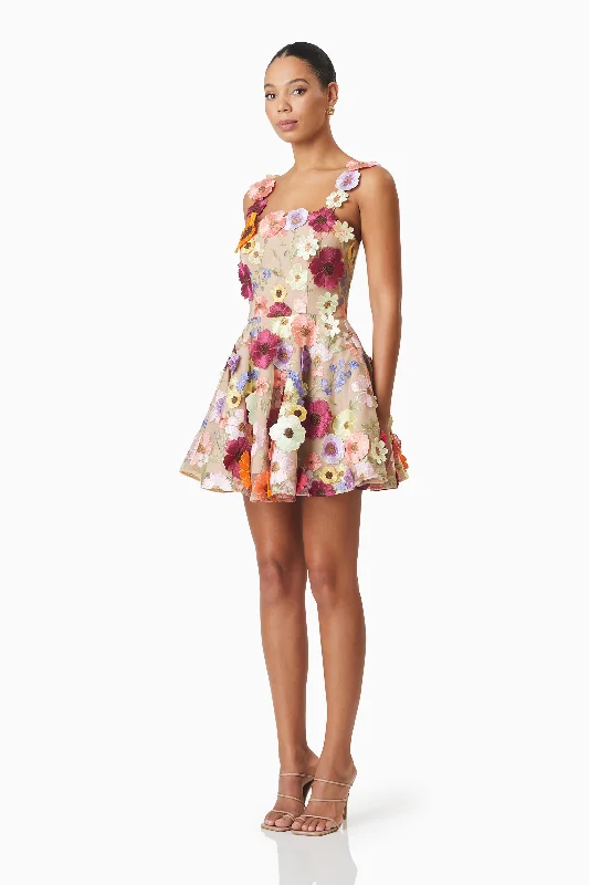 Moana Floral Embellished Mini Dress in Pink