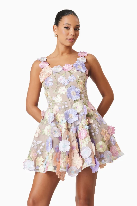 Moana Floral Embellished Mini Dress in Purple