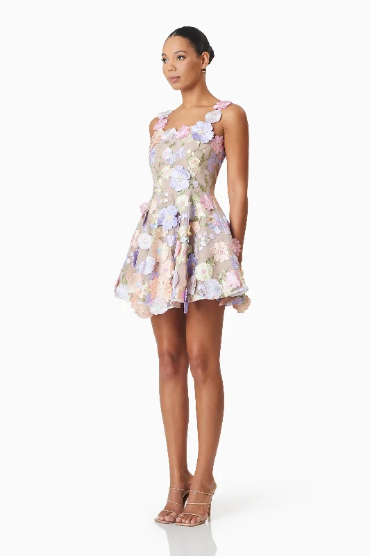 Moana Floral Embellished Mini Dress in Purple