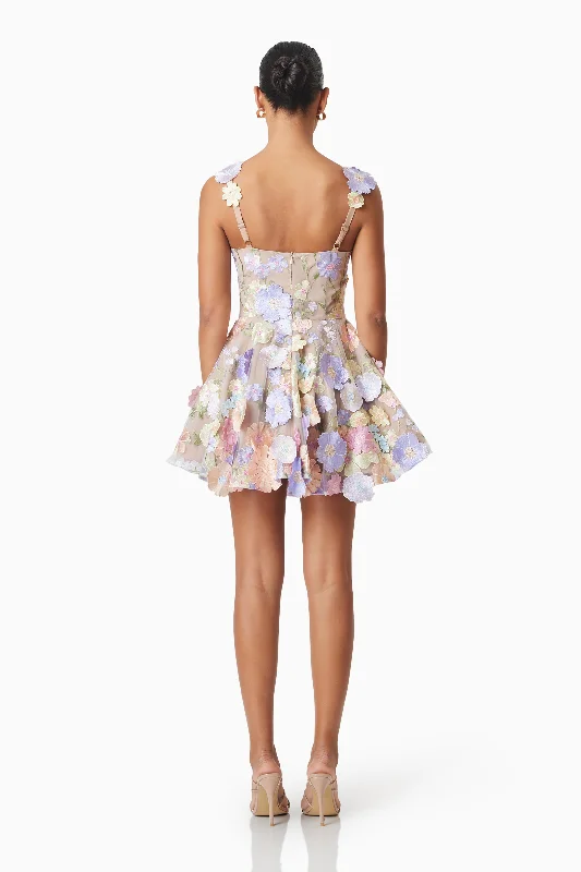 Moana Floral Embellished Mini Dress in Purple