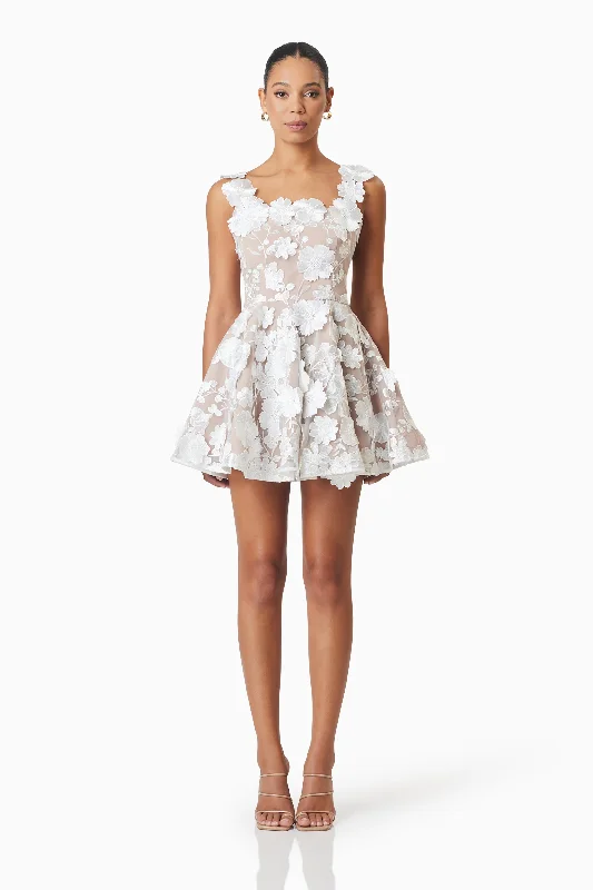 Moana Floral Embellished Mini Dress in White