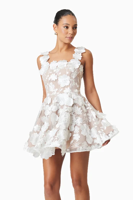 Moana Floral Embellished Mini Dress in White