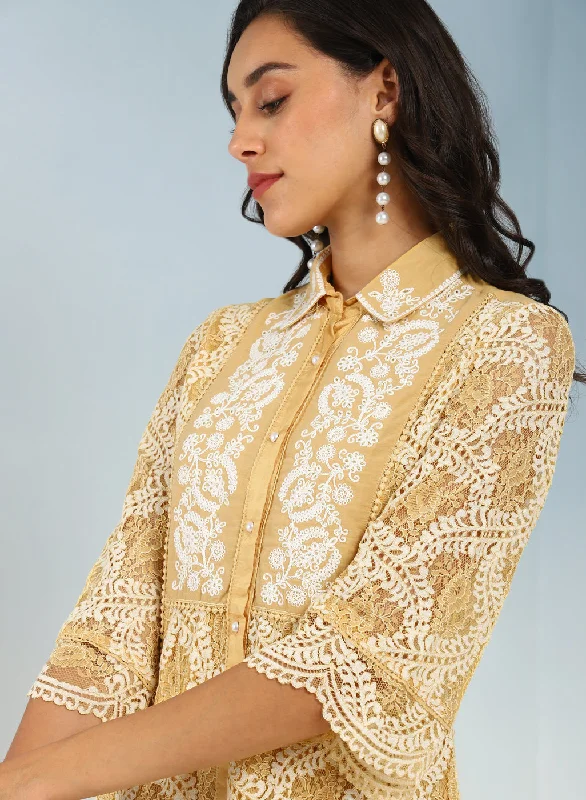 Mustard Lace Collared Tunic for Women