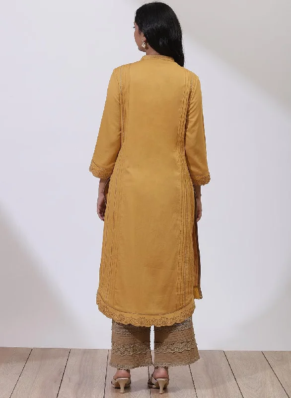 Mustard Sequins Work Pleated Kurta