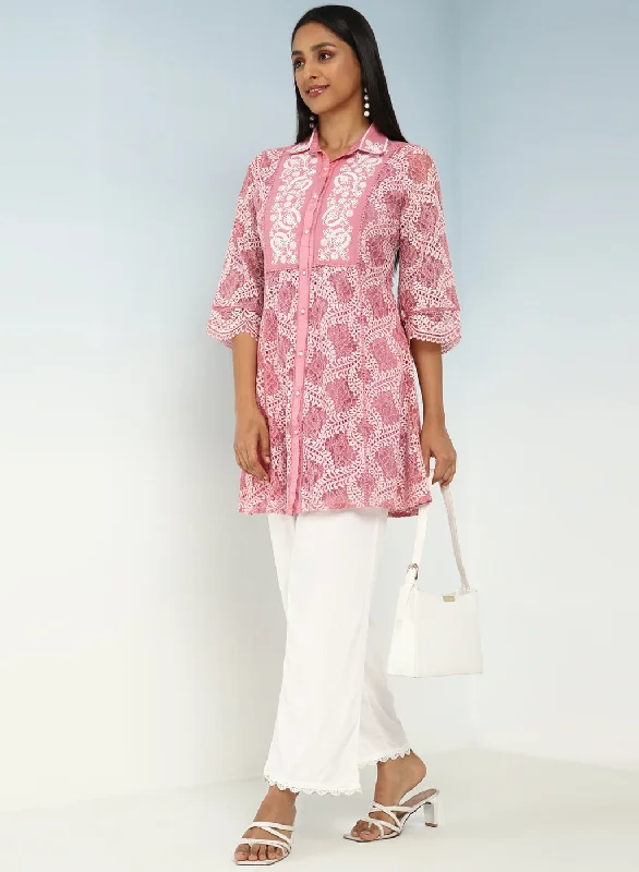 Peach Lace Collared Tunic for Women