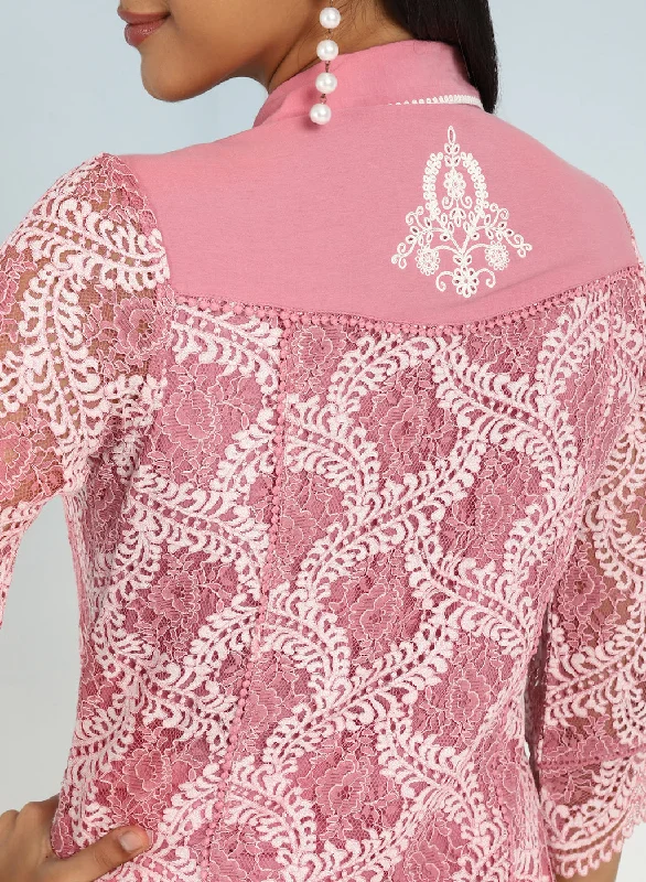 Peach Lace Collared Tunic for Women