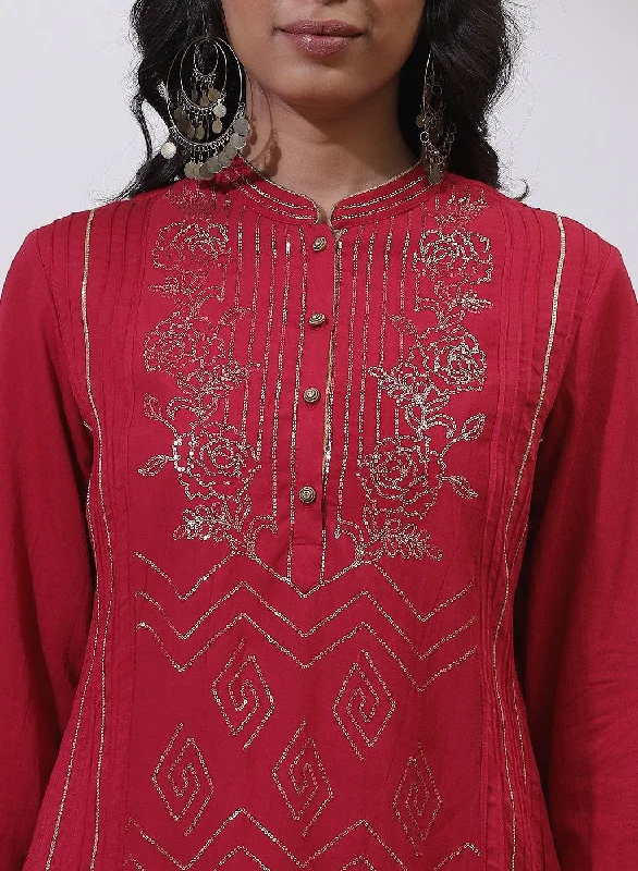 Fuchsia Sequins Work Pleated Kurta