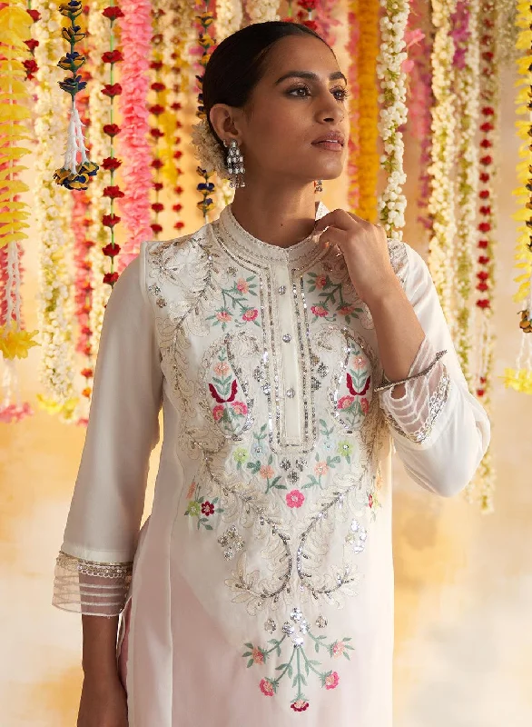 Pearl White Kurta With Embroidery