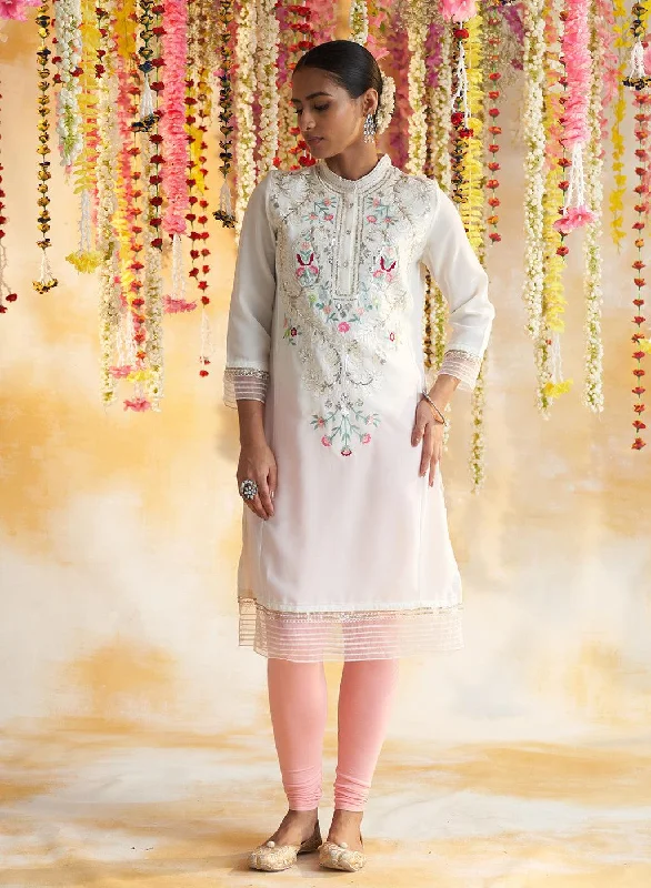 Pearl White Kurta With Embroidery