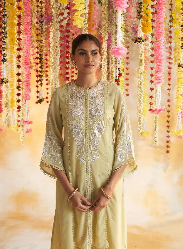 Apple Green Kurta With Delicate Embroidery