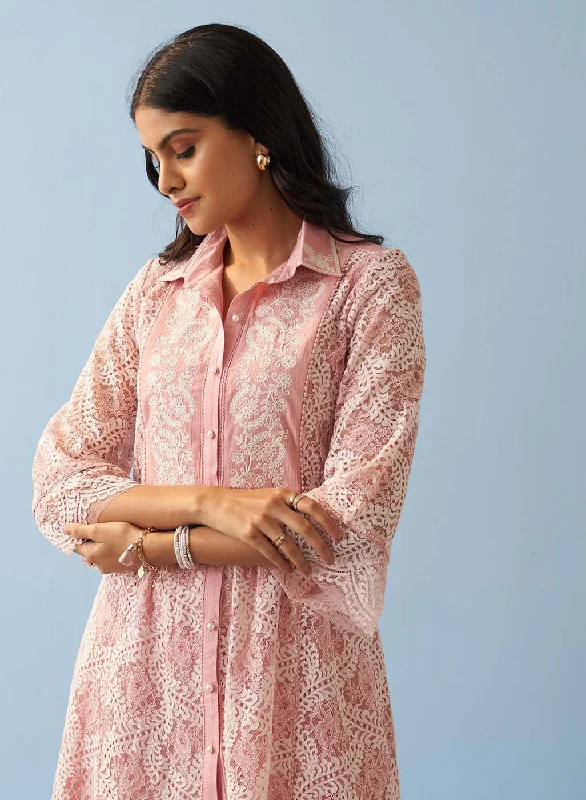 Pink Lace Collared Tunic for Women