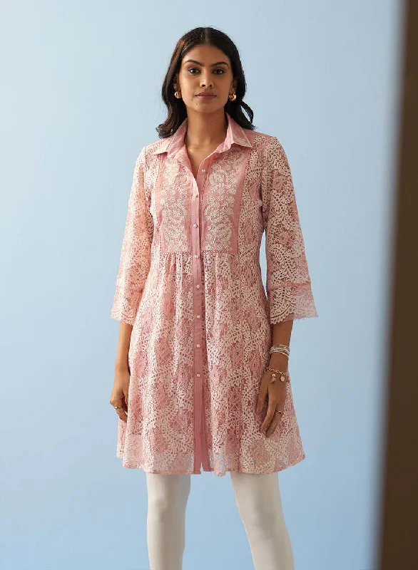 Pink Lace Collared Tunic for Women