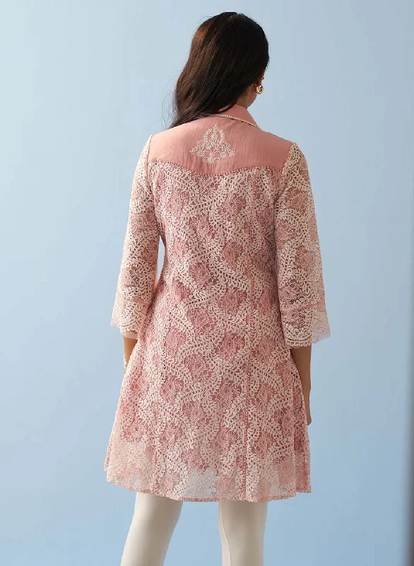 Pink Lace Collared Tunic for Women