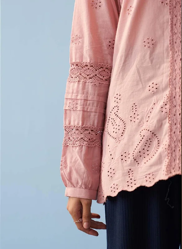 Pink Schiffli Embroidered Tunic with Lace Insert